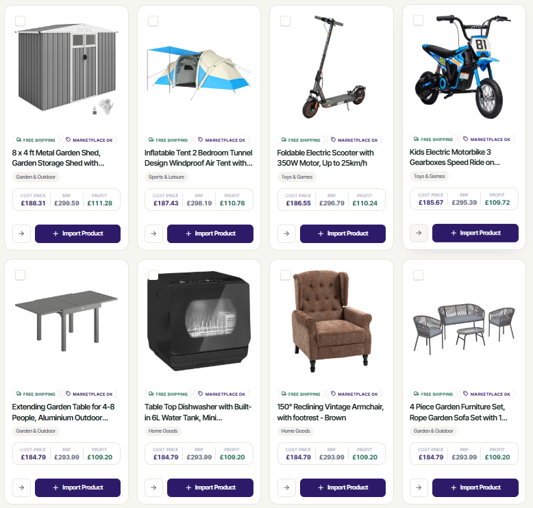 Illustrative example: DropClicker catalogue product cards